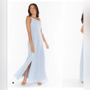 Show me your mumu Shannon bridesmaid dress in steel blue chiffon